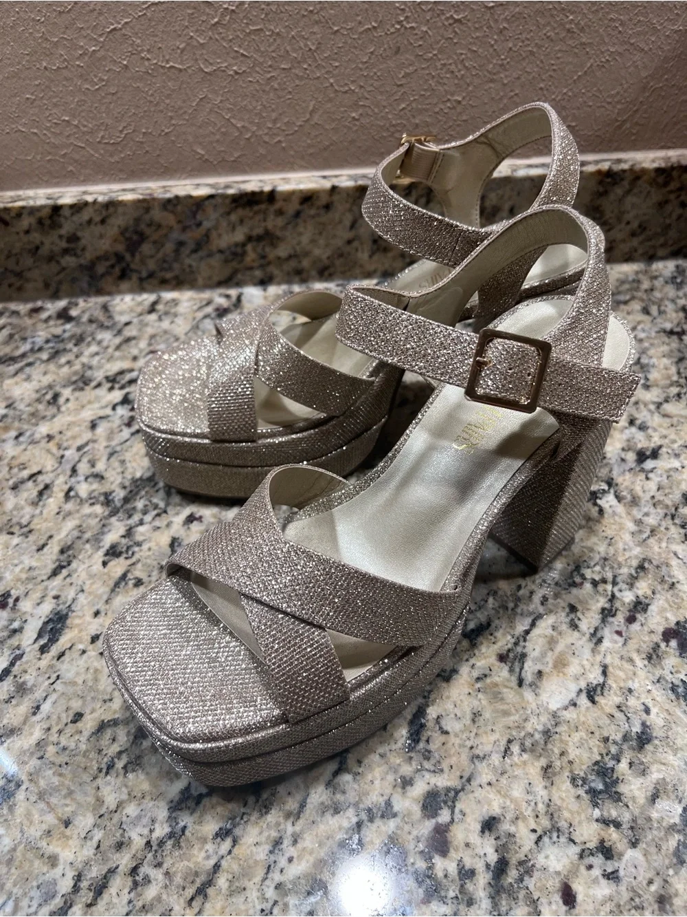 DREAM PAIRS Gold Glitter Platform Chunky Heels Sandals Y2K